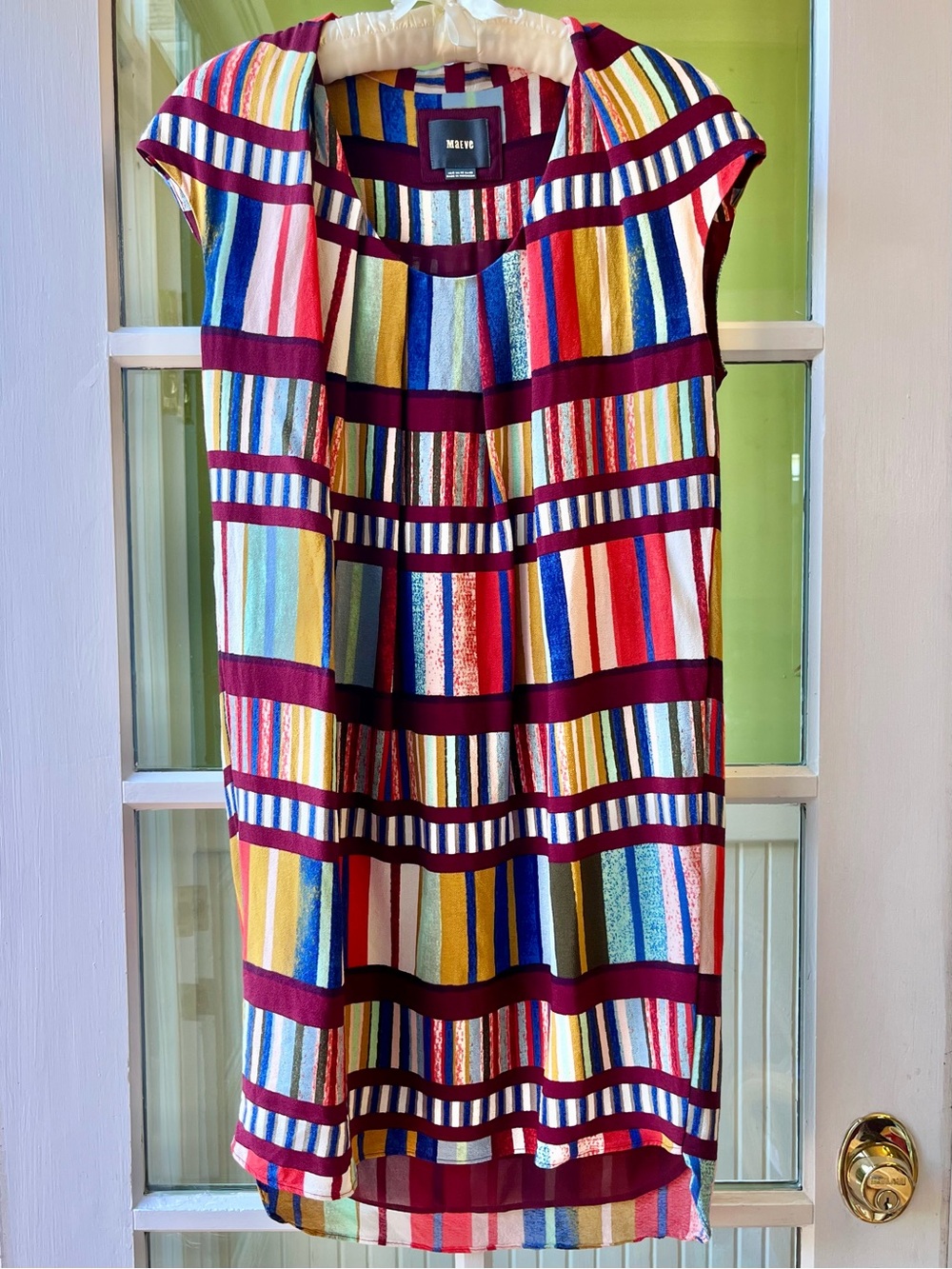 Anthropologie Maeve Au Revoir Library Striped Shift Dress with Burgundy Bands - Picture 3 of 10